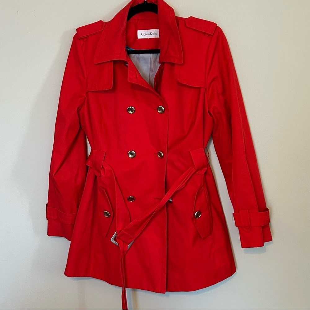 Calvin Klein Vibrant Red Trench Coat